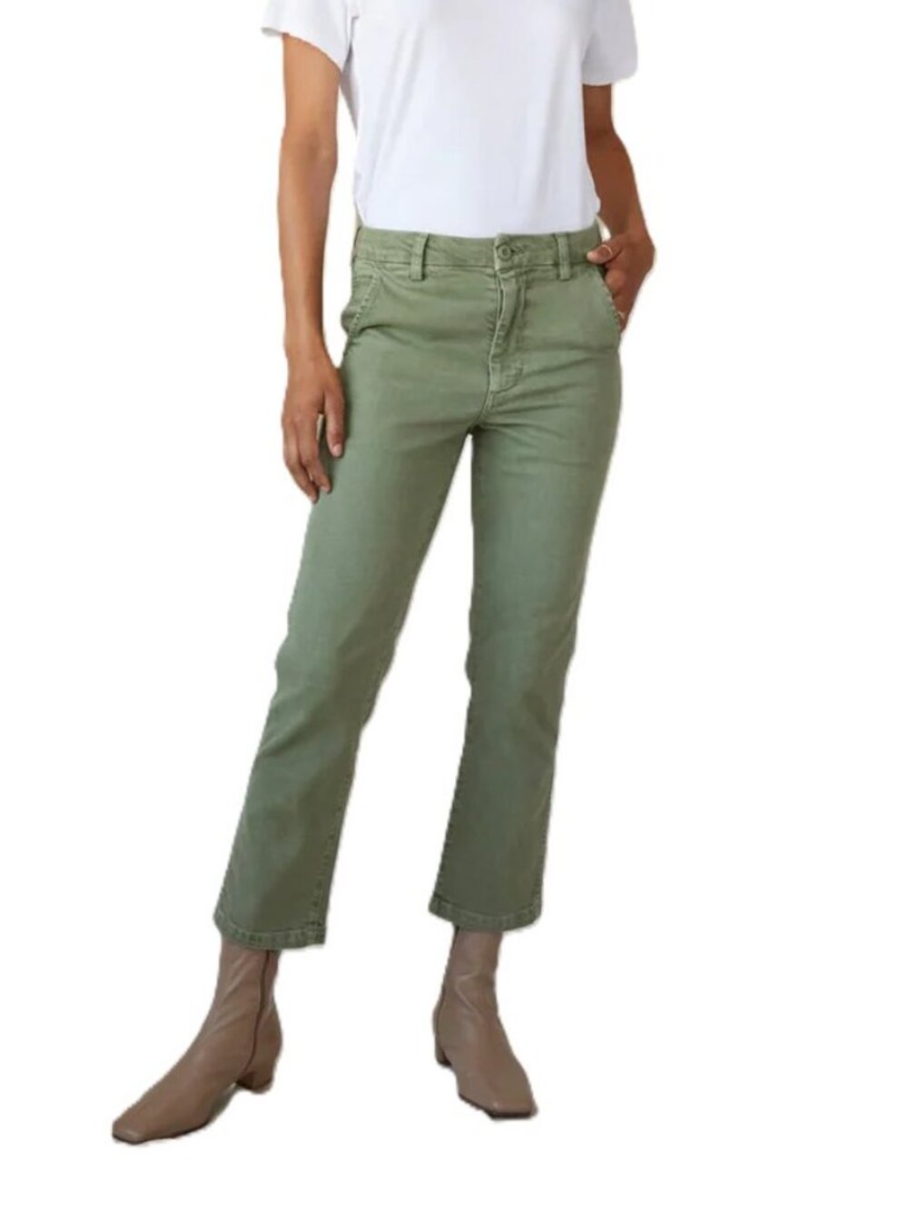 AMO Easy Trouser Cropped Straight Leg Pants 27 Surplus Green Cotton Tencel EUC